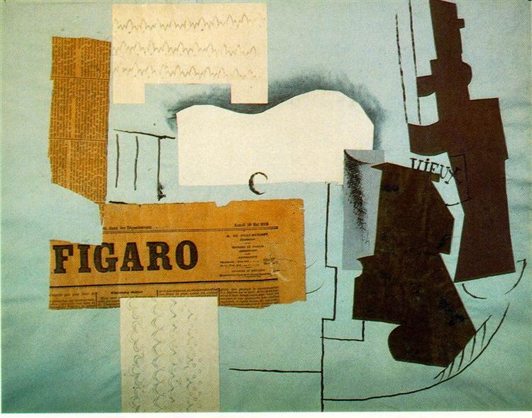 Pablo Picasso Bottle Of Vieux Marc,Glass,Guitar And Newspaper